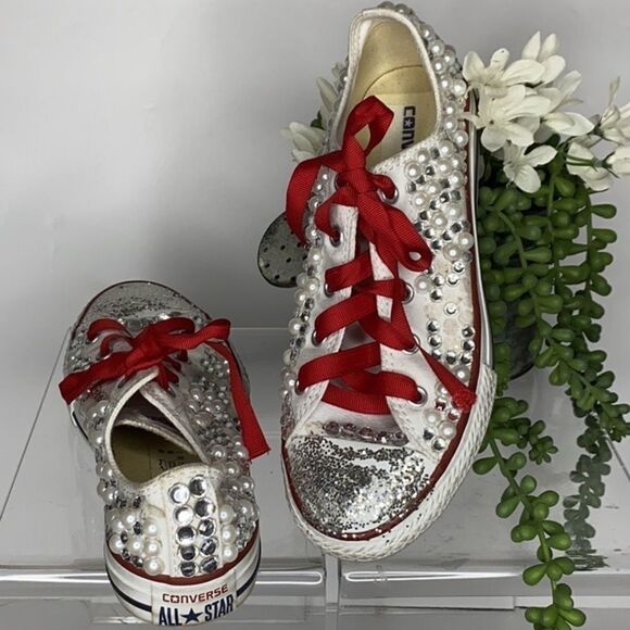 Converse‎ Low Top Pearl Embellished Wedding Chucks Youth Size 3 - Picture 4 of 15